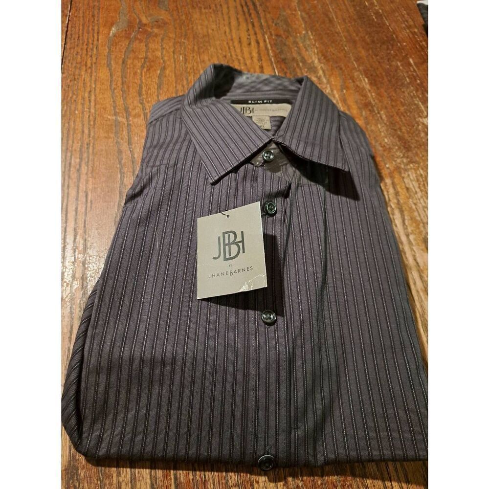 New JBH by Jhane Barnes Mens XL Slim Fit Black Gray Long Sleeve Dress Shirt NWT